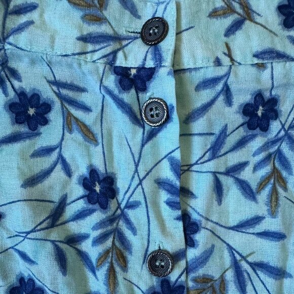 Vintage Floral Midi Skirt – Viscose Linen Blend, Button Front - Picture 4 of 8